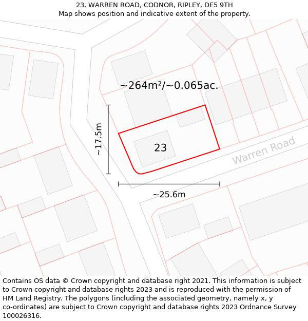 23, WARREN ROAD, CODNOR, RIPLEY, DE5 9TH: Plot and title map