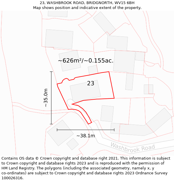 23, WASHBROOK ROAD, BRIDGNORTH, WV15 6BH: Plot and title map