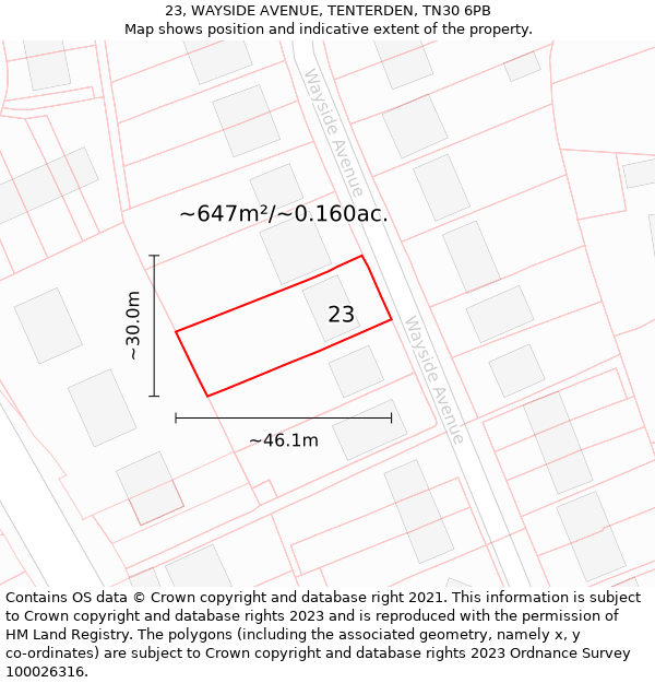 23, WAYSIDE AVENUE, TENTERDEN, TN30 6PB: Plot and title map