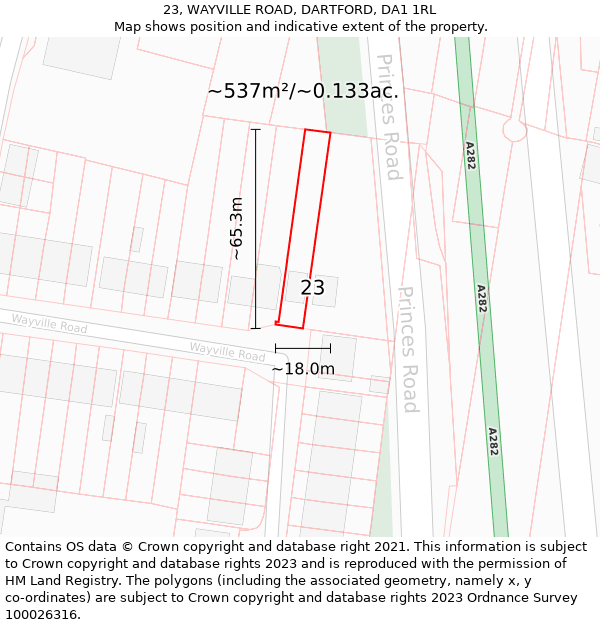 23, WAYVILLE ROAD, DARTFORD, DA1 1RL: Plot and title map