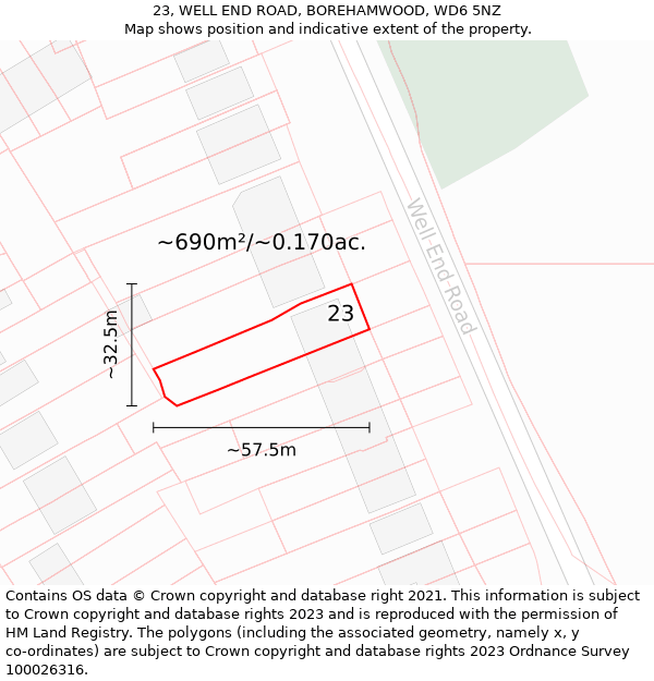 23, WELL END ROAD, BOREHAMWOOD, WD6 5NZ: Plot and title map