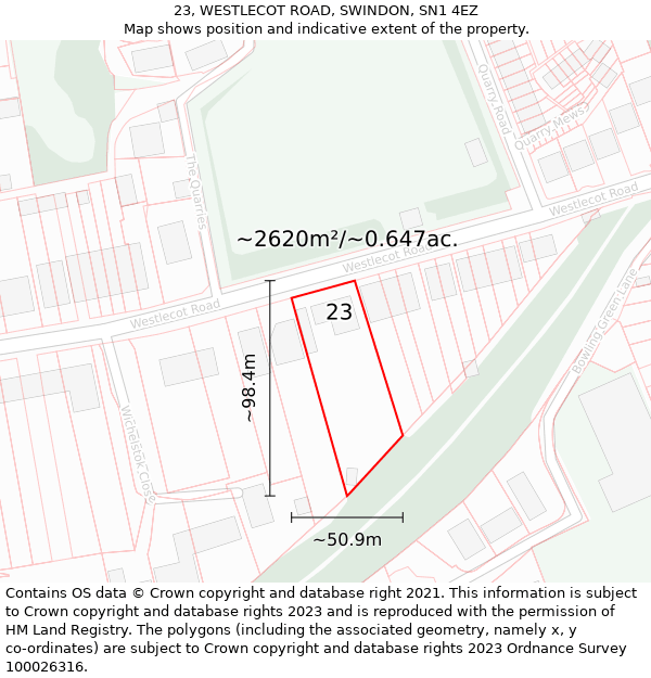 23, WESTLECOT ROAD, SWINDON, SN1 4EZ: Plot and title map