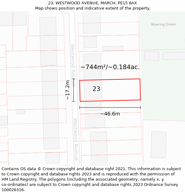 23, WESTWOOD AVENUE, MARCH, PE15 8AX: Plot and title map