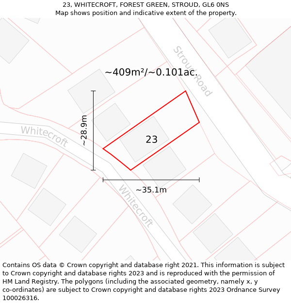 23, WHITECROFT, FOREST GREEN, STROUD, GL6 0NS: Plot and title map