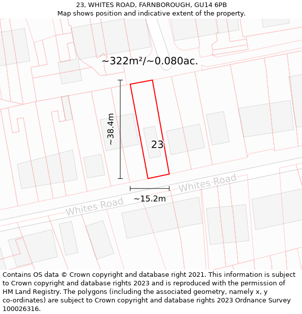 23, WHITES ROAD, FARNBOROUGH, GU14 6PB: Plot and title map