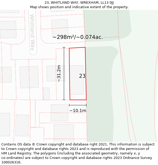 23, WHITLAND WAY, WREXHAM, LL13 0JJ: Plot and title map