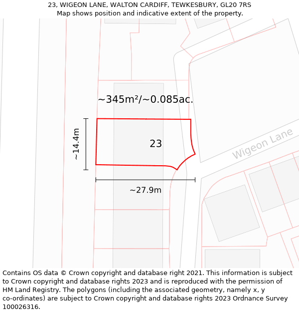 23, WIGEON LANE, WALTON CARDIFF, TEWKESBURY, GL20 7RS: Plot and title map