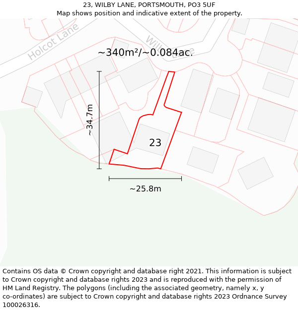 23, WILBY LANE, PORTSMOUTH, PO3 5UF: Plot and title map