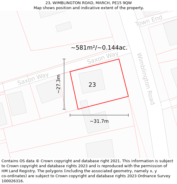 23, WIMBLINGTON ROAD, MARCH, PE15 9QW: Plot and title map