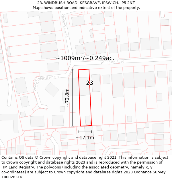 23, WINDRUSH ROAD, KESGRAVE, IPSWICH, IP5 2NZ: Plot and title map