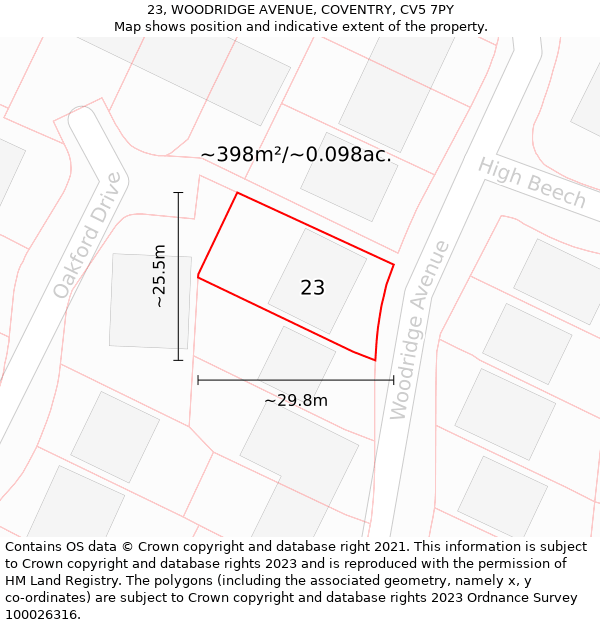 23, WOODRIDGE AVENUE, COVENTRY, CV5 7PY: Plot and title map
