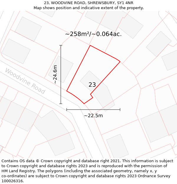 23, WOODVINE ROAD, SHREWSBURY, SY1 4NR: Plot and title map