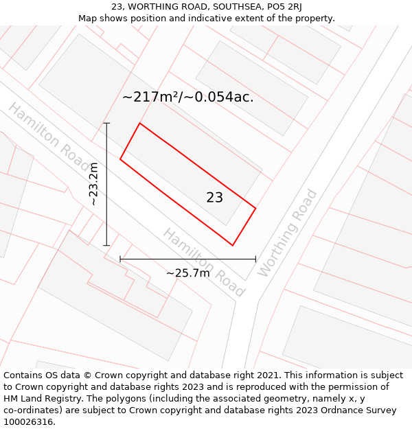 23, WORTHING ROAD, SOUTHSEA, PO5 2RJ: Plot and title map