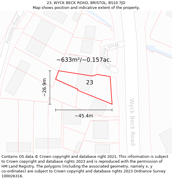 23, WYCK BECK ROAD, BRISTOL, BS10 7JD: Plot and title map