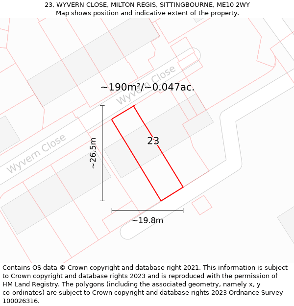 23, WYVERN CLOSE, MILTON REGIS, SITTINGBOURNE, ME10 2WY: Plot and title map