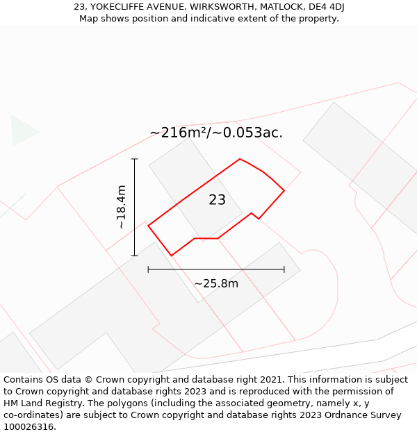 23, YOKECLIFFE AVENUE, WIRKSWORTH, MATLOCK, DE4 4DJ: Plot and title map