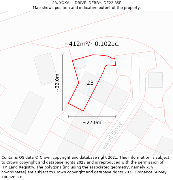 23, YOXALL DRIVE, DERBY, DE22 3SF: Plot and title map