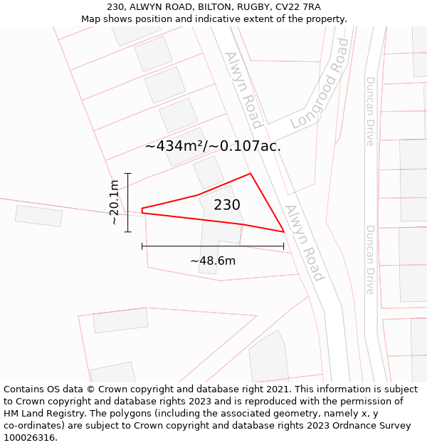 230, ALWYN ROAD, BILTON, RUGBY, CV22 7RA: Plot and title map