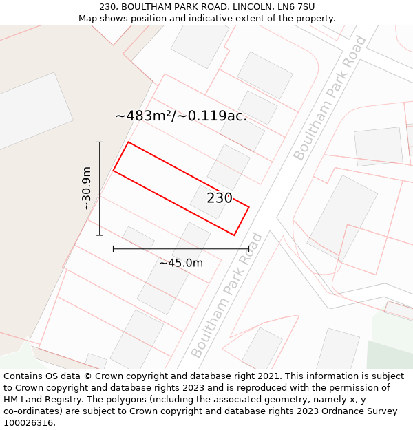 230, BOULTHAM PARK ROAD, LINCOLN, LN6 7SU: Plot and title map