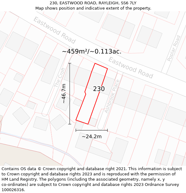 230, EASTWOOD ROAD, RAYLEIGH, SS6 7LY: Plot and title map