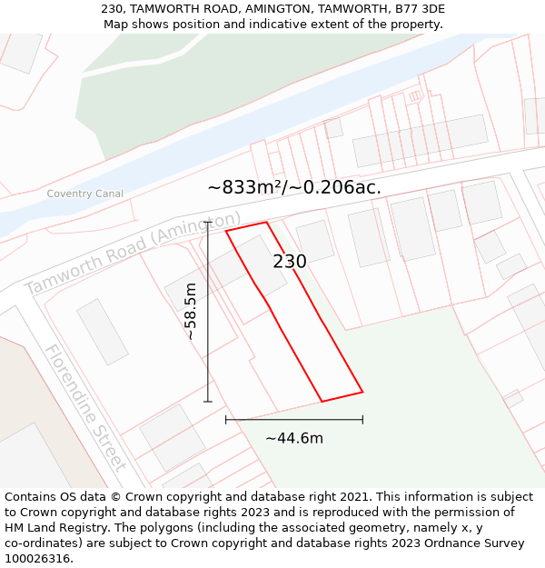 230, TAMWORTH ROAD, AMINGTON, TAMWORTH, B77 3DE: Plot and title map