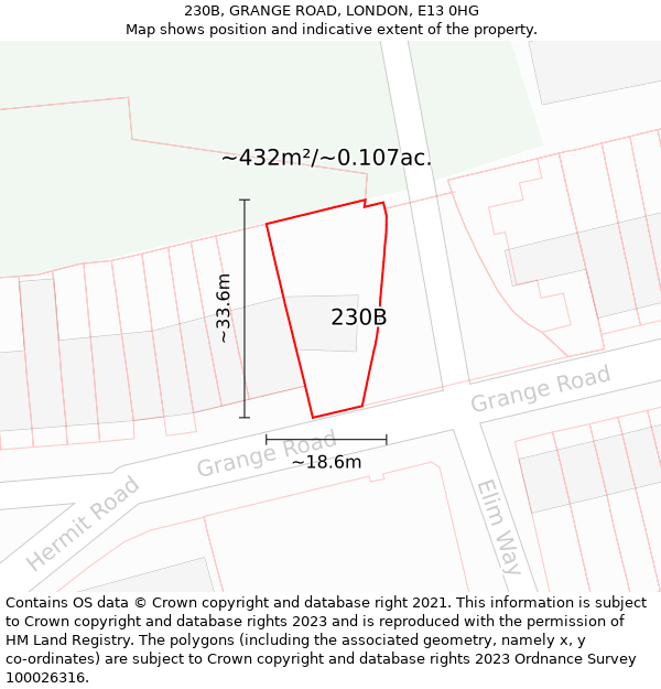 230B, GRANGE ROAD, LONDON, E13 0HG: Plot and title map