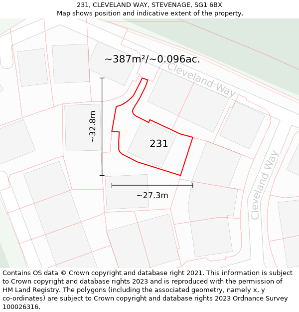 231, CLEVELAND WAY, STEVENAGE, SG1 6BX: Plot and title map