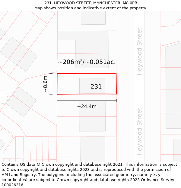 231, HEYWOOD STREET, MANCHESTER, M8 0PB: Plot and title map