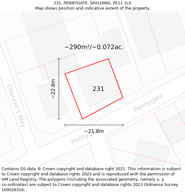 231, PENNYGATE, SPALDING, PE11 1LX: Plot and title map