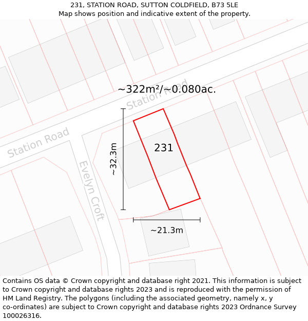 231, STATION ROAD, SUTTON COLDFIELD, B73 5LE: Plot and title map