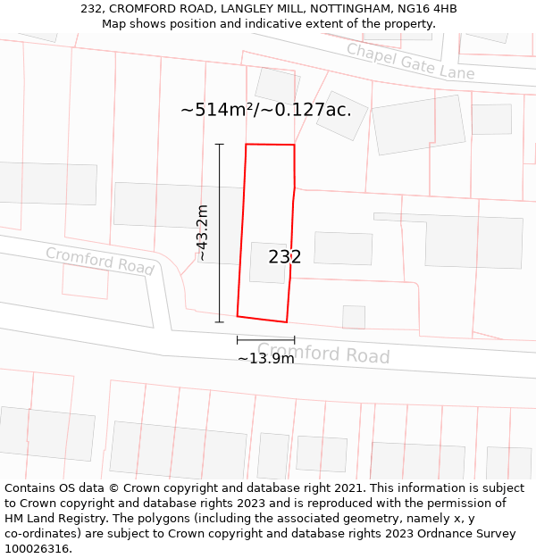 232, CROMFORD ROAD, LANGLEY MILL, NOTTINGHAM, NG16 4HB: Plot and title map