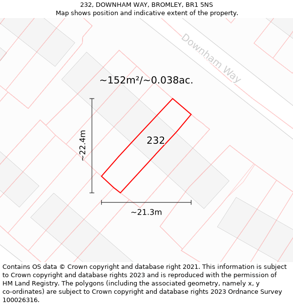 232, DOWNHAM WAY, BROMLEY, BR1 5NS: Plot and title map