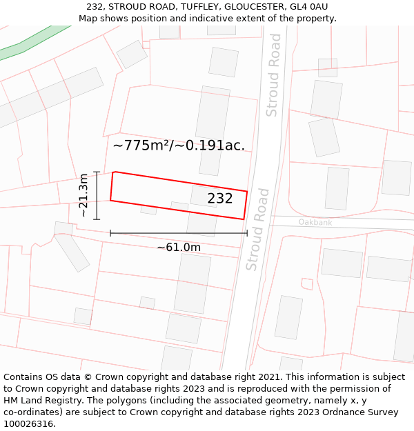 232, STROUD ROAD, TUFFLEY, GLOUCESTER, GL4 0AU: Plot and title map