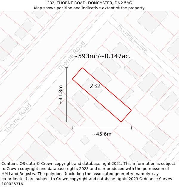 232, THORNE ROAD, DONCASTER, DN2 5AG: Plot and title map