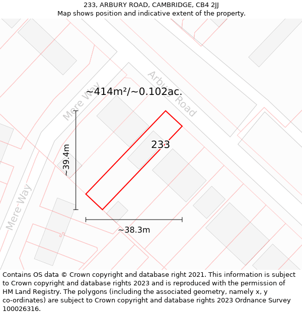 233, ARBURY ROAD, CAMBRIDGE, CB4 2JJ: Plot and title map