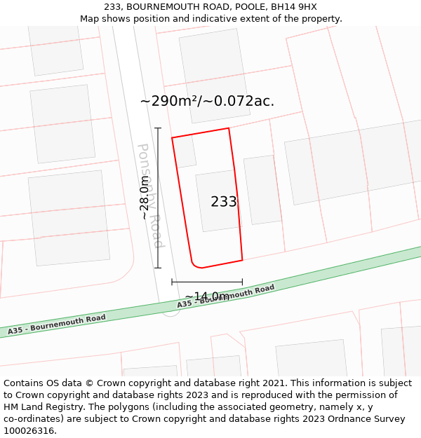 233, BOURNEMOUTH ROAD, POOLE, BH14 9HX: Plot and title map