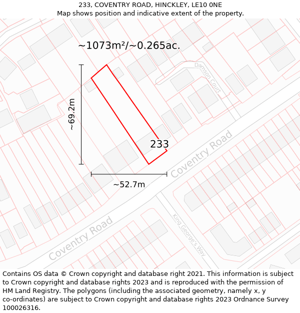 233, COVENTRY ROAD, HINCKLEY, LE10 0NE: Plot and title map