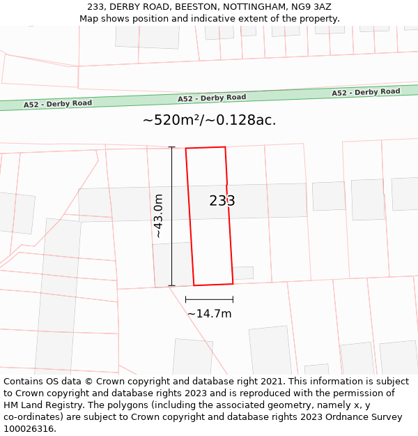 233, DERBY ROAD, BEESTON, NOTTINGHAM, NG9 3AZ: Plot and title map