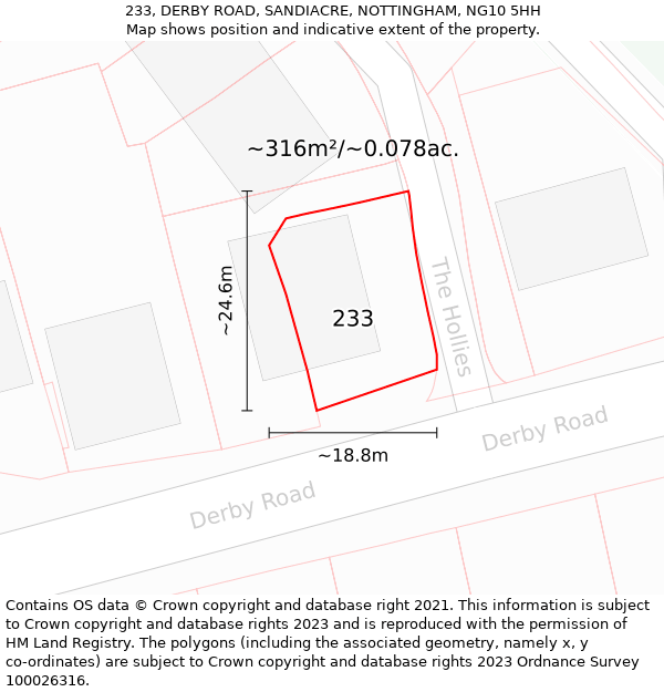 233, DERBY ROAD, SANDIACRE, NOTTINGHAM, NG10 5HH: Plot and title map