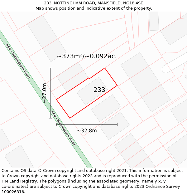 233, NOTTINGHAM ROAD, MANSFIELD, NG18 4SE: Plot and title map