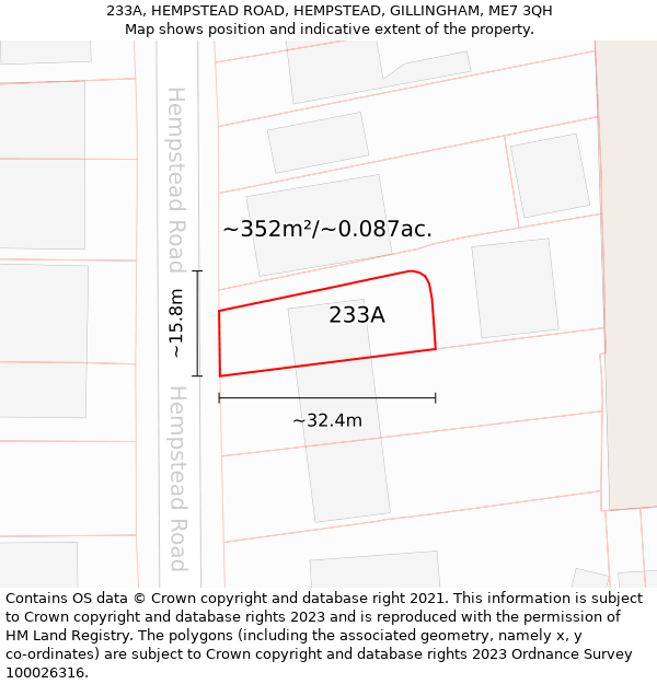 233A, HEMPSTEAD ROAD, HEMPSTEAD, GILLINGHAM, ME7 3QH: Plot and title map