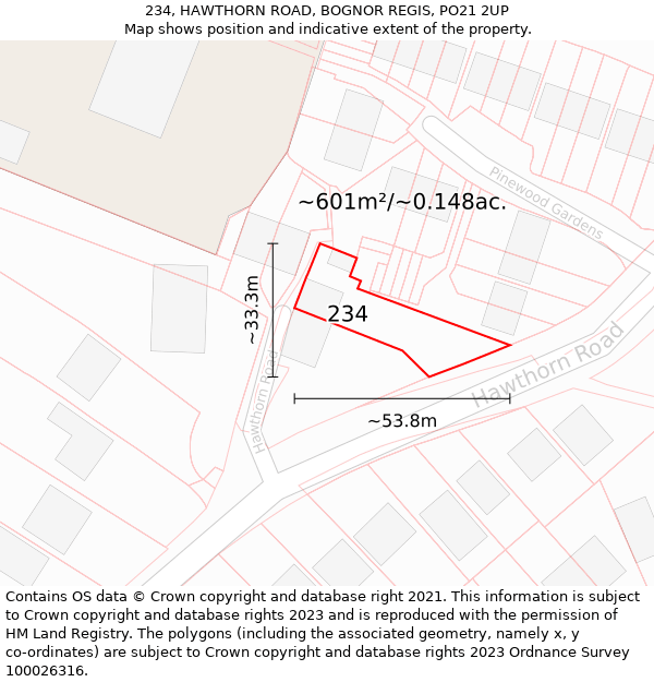 234, HAWTHORN ROAD, BOGNOR REGIS, PO21 2UP: Plot and title map