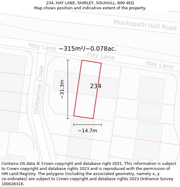 234, HAY LANE, SHIRLEY, SOLIHULL, B90 4EQ: Plot and title map