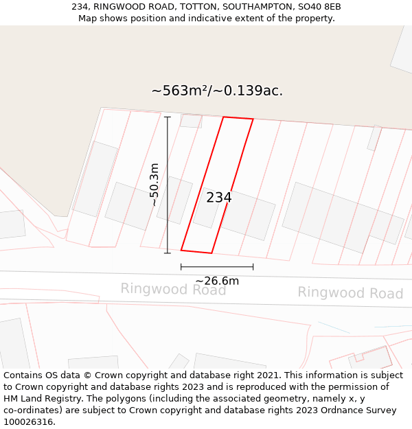 234, RINGWOOD ROAD, TOTTON, SOUTHAMPTON, SO40 8EB: Plot and title map