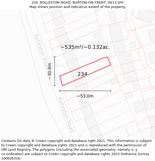 234, ROLLESTON ROAD, BURTON-ON-TRENT, DE13 0AY: Plot and title map