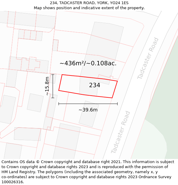234, TADCASTER ROAD, YORK, YO24 1ES: Plot and title map