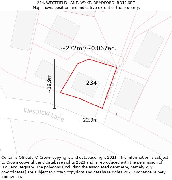 234, WESTFIELD LANE, WYKE, BRADFORD, BD12 9BT: Plot and title map