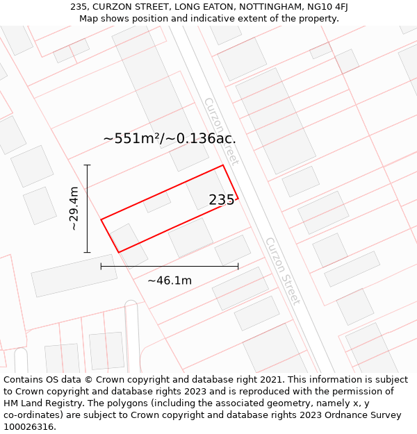 235, CURZON STREET, LONG EATON, NOTTINGHAM, NG10 4FJ: Plot and title map