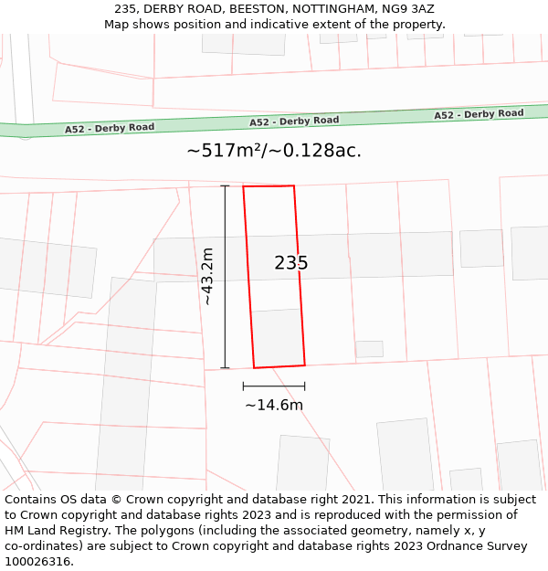 235, DERBY ROAD, BEESTON, NOTTINGHAM, NG9 3AZ: Plot and title map