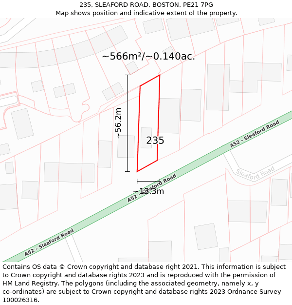 235, SLEAFORD ROAD, BOSTON, PE21 7PG: Plot and title map